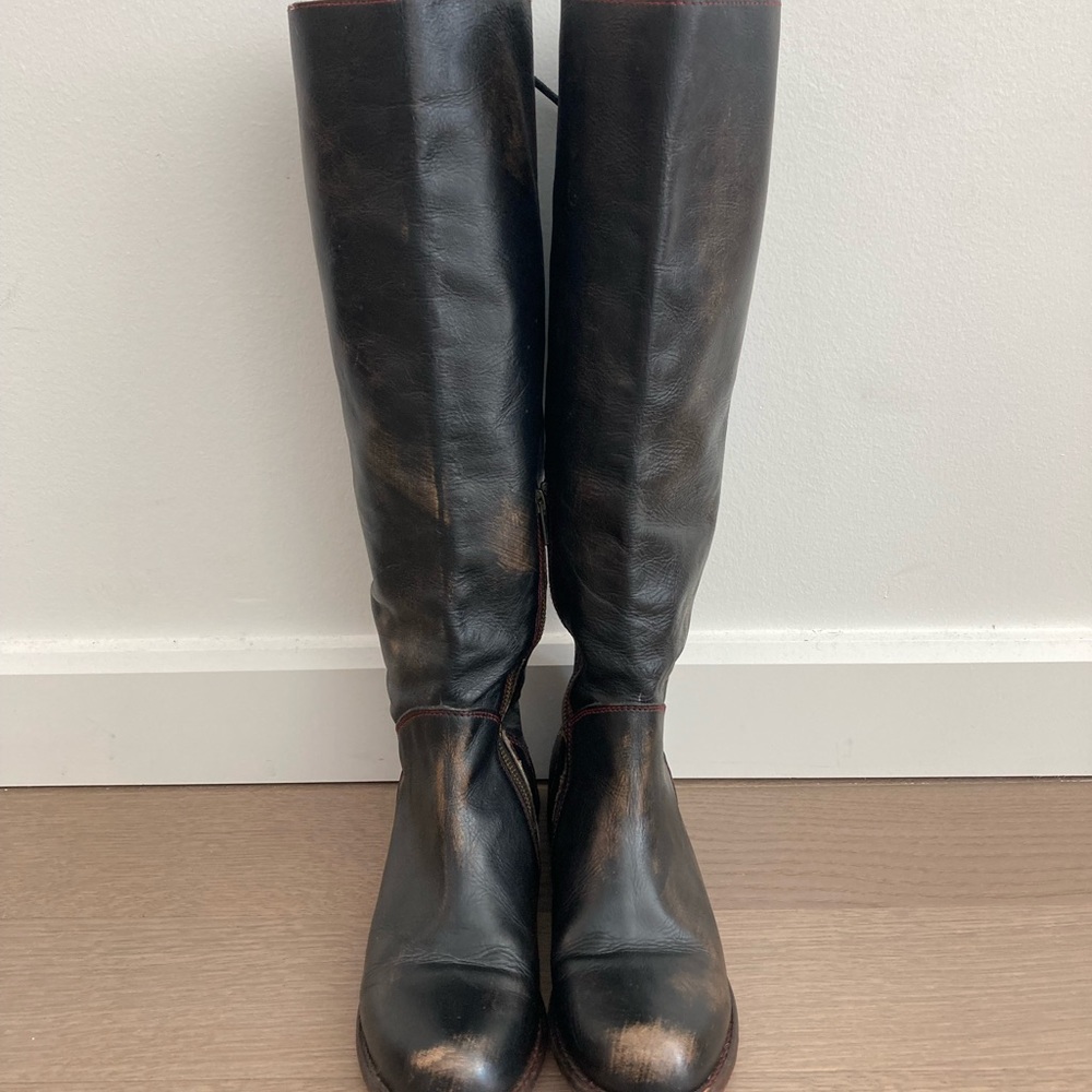 Bed Stu black distressed knee high lace up boots